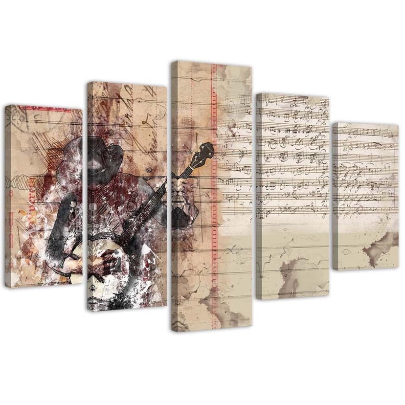 Stampa su tela 5 pezzi Musica per chitarra astratta vintage
