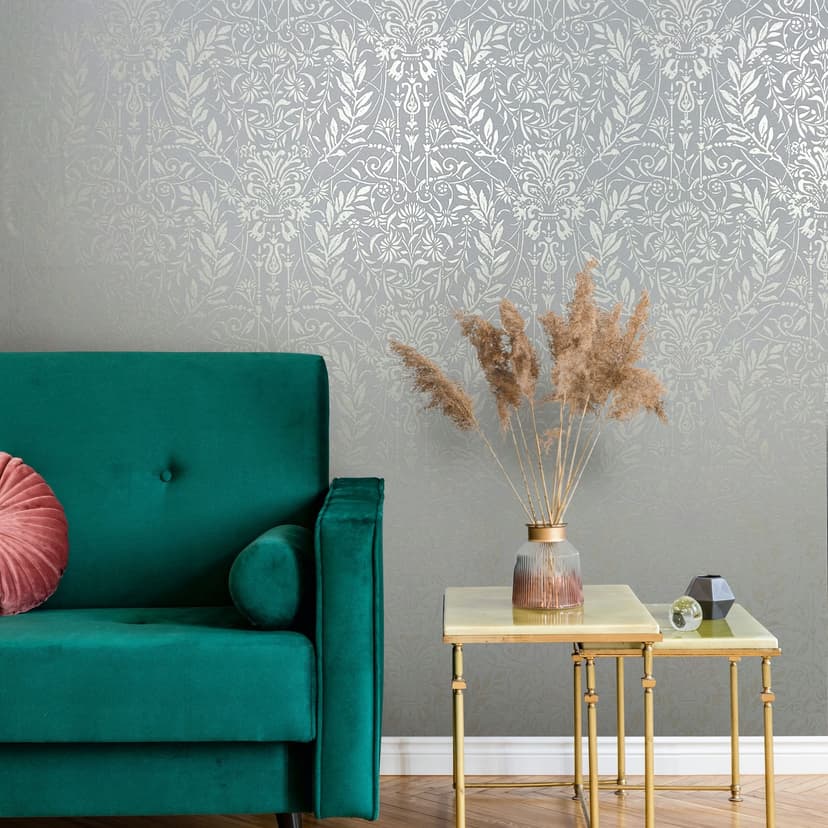 Carta da parati in tessuto non tessuto Ornamento floreale Natura in grigio blu