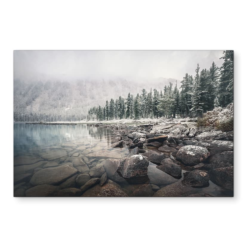 Stampe per pareti con foresta invernale in riva al lago - Rostovskiy - Alu-Dibond