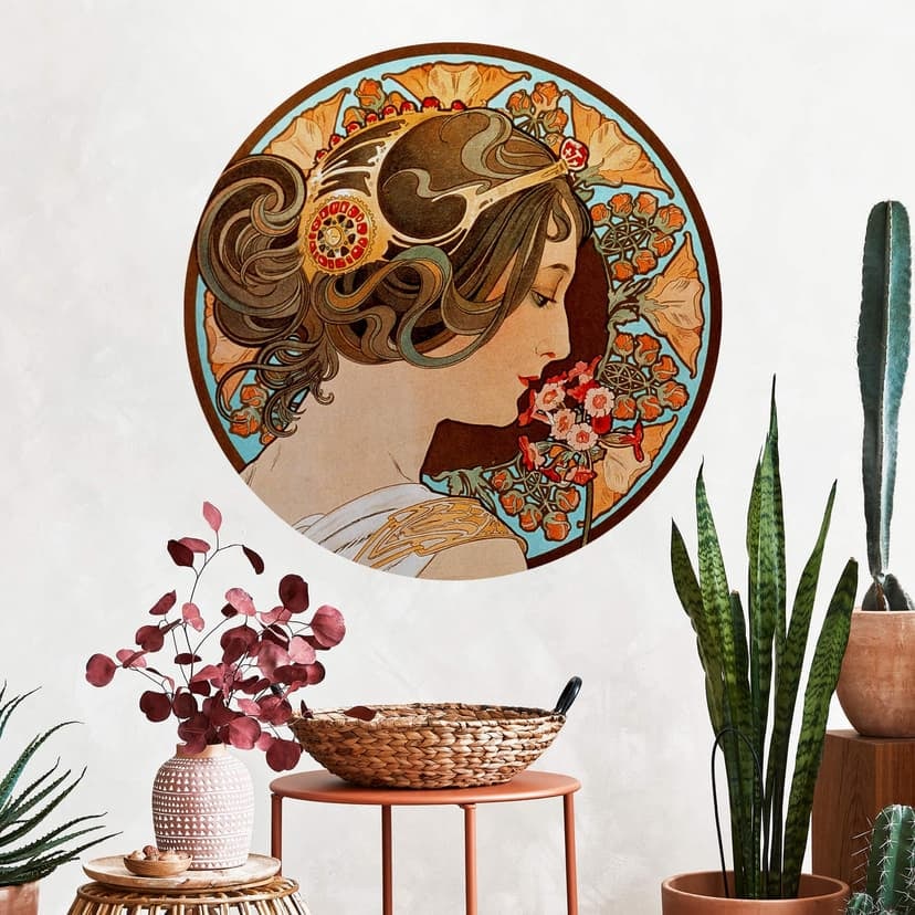 Adesivo murale Mucha - Primula - tondo