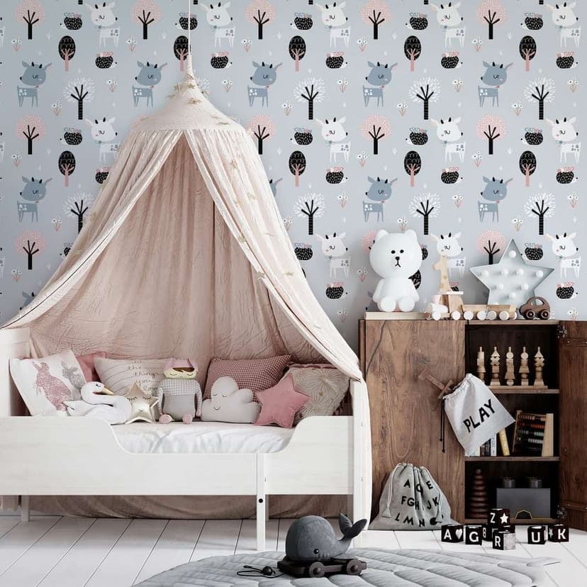 Carta da parati per bambini, carta da parati in tessuto non tessuto con illustrazione Kids Walls, grigio, nero