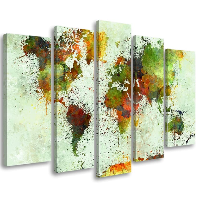 Stampa su tela 5 pezzi Mappa del mondo colorata astratta