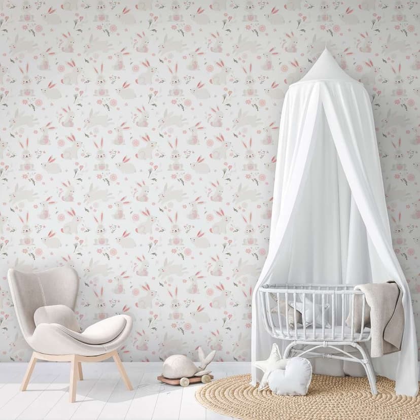 Carta da parati per bambini, carta da parati in tessuto non tessuto con illustrazione Kids Walls bianco, rosa