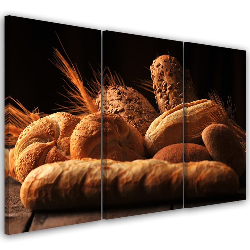 Stampa su tela 3 pezzi, pane e grano