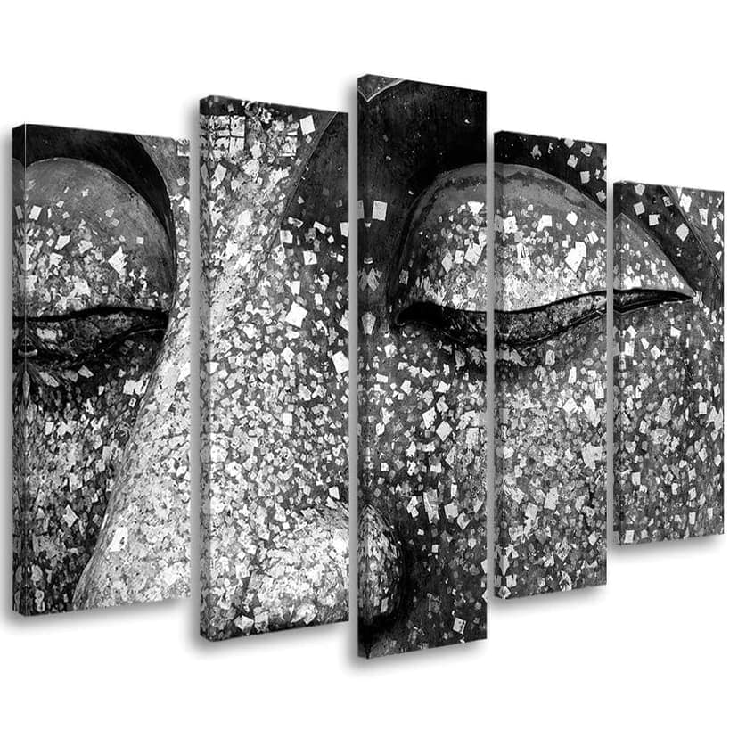 Stampa su tela 5 pezzi, Buddha in bianco e nero