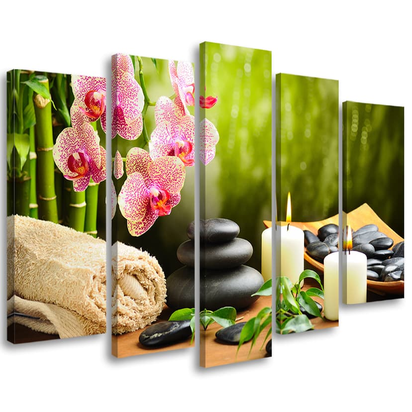 Stampa su tela 5 pezzi Zen Spa pietre fiori