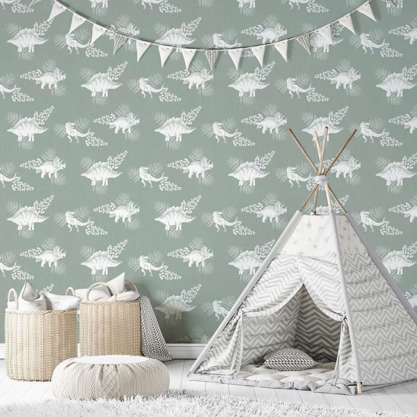 Carta da parati per bambini, carta da parati in tessuto non tessuto con illustrazione Kids Walls verde, bianco