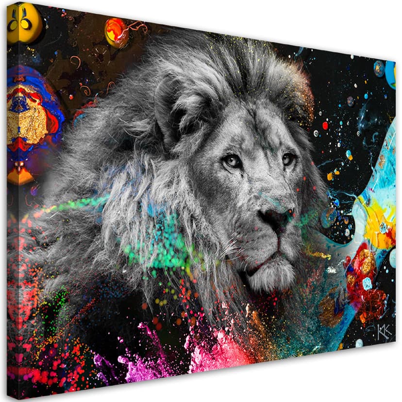 Stampe su tela, Leone su sfondo colorato