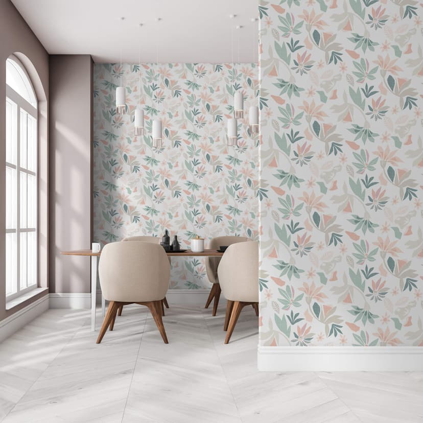 Carta da parati, tessuto non tessuto floreale Flora bianco, verde