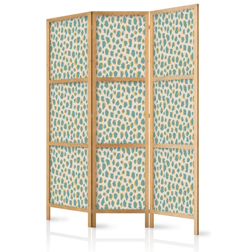 Japanischer Paravent Raumteiler - Giraffe Pattern in Turquoise Spots, 3-teilig
