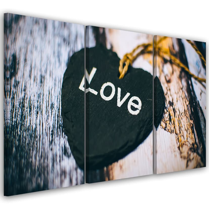 Stampa su tela 3 pezzi Cuore Legno Amore Shabby