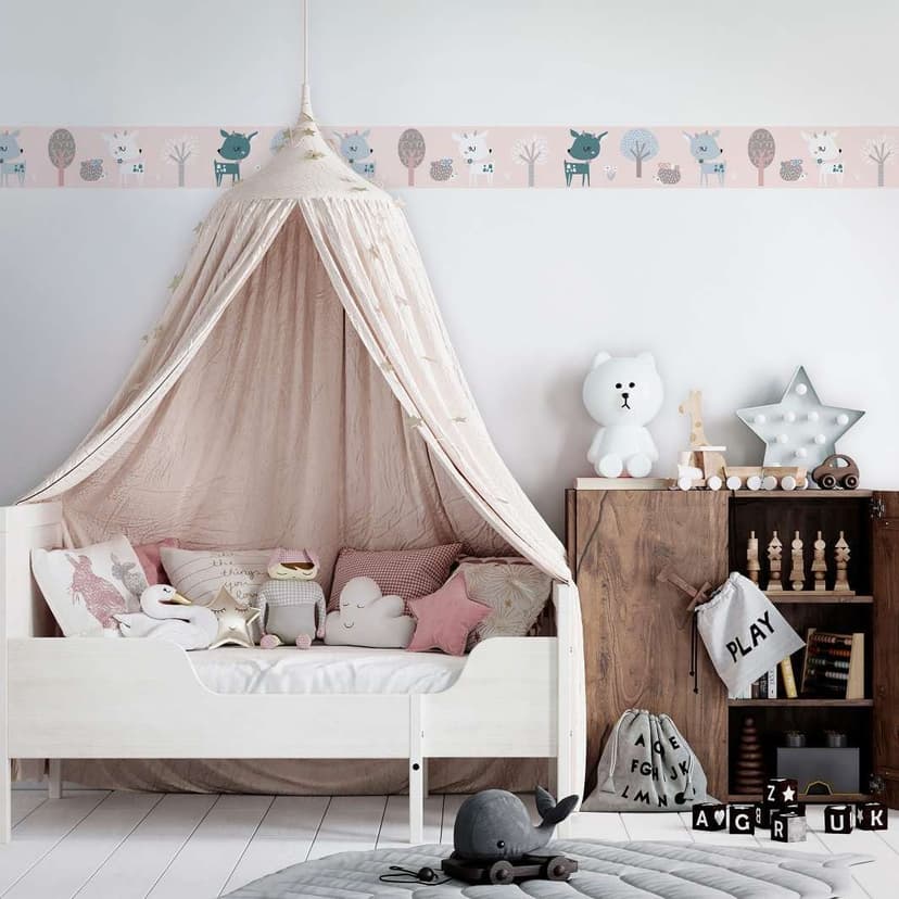 Carta da parati, carta da parati in tessuto non tessuto per bambini, pareti rosa, bianco