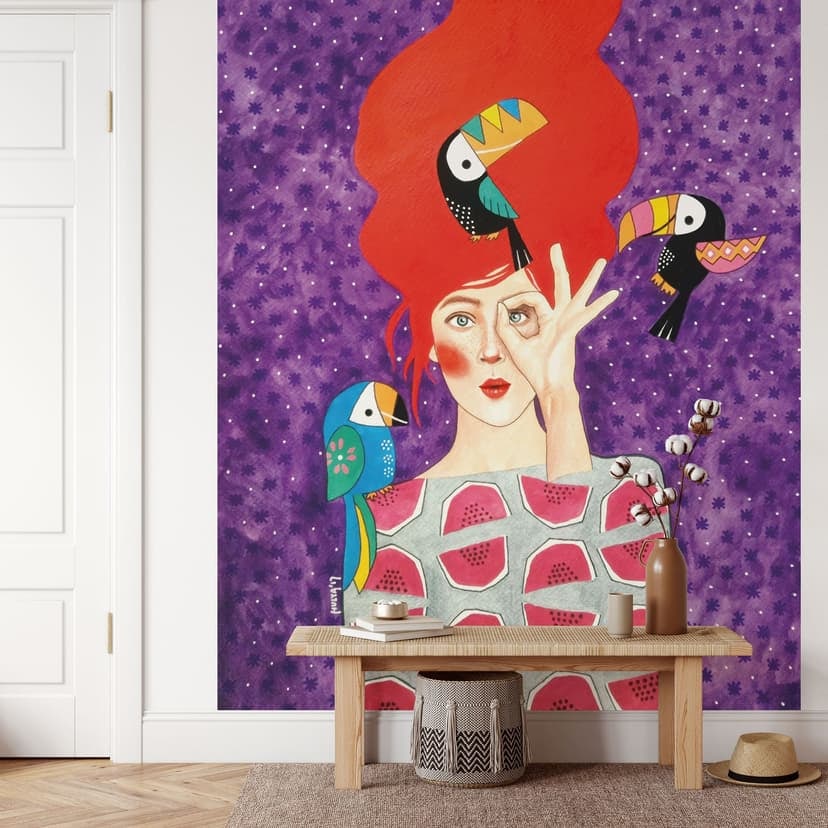 Fotomurale Donna con trio di tucani - Hülya