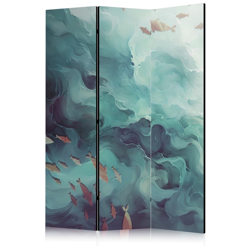 Paravent, Raumteiler freistehend, Trennwand - Fish in Muted Colors Swimming in Groups in Oceanic De