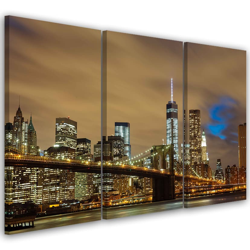 Stampa su tela 3 pezzi, skyline di New York USA Manhattan marrone