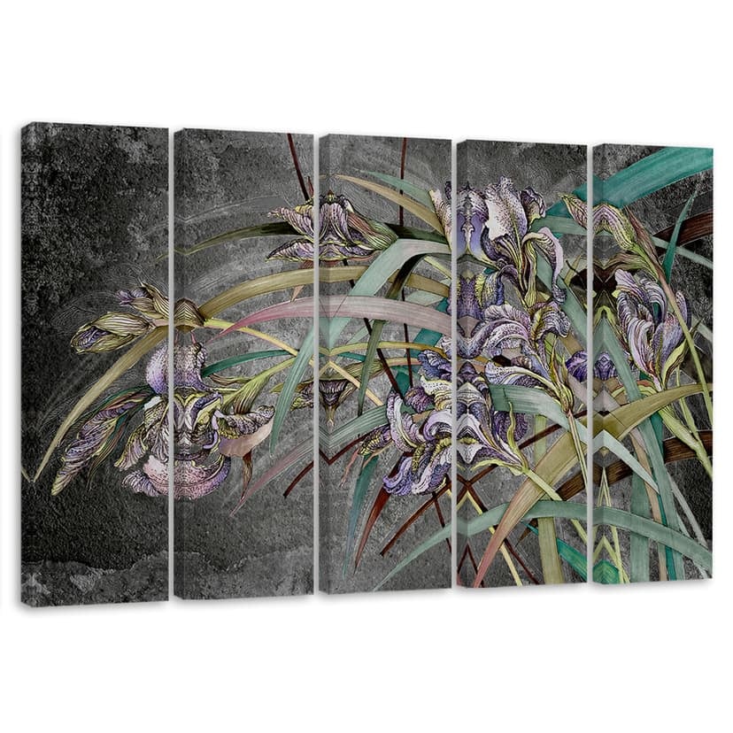 Stampa su tela 5 pezzi, fiori di iris nel vento