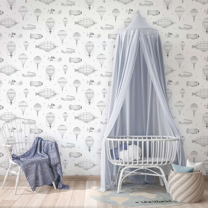 Carta da parati per bambini, carta da parati in tessuto non tessuto con illustrazione Kids Walls bianca, nera
