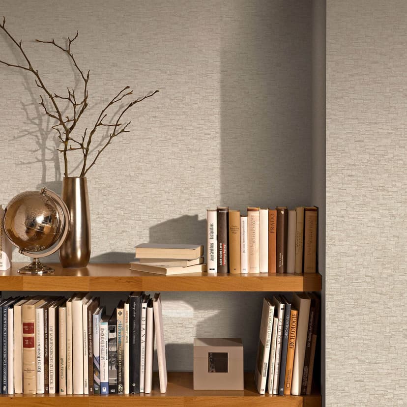 Carta da parati in tessuto non tessuto in beige greige con trama fine e moderna, senza tempo