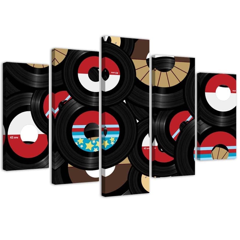 Stampa su tela 5 pezzi, musica in vinile