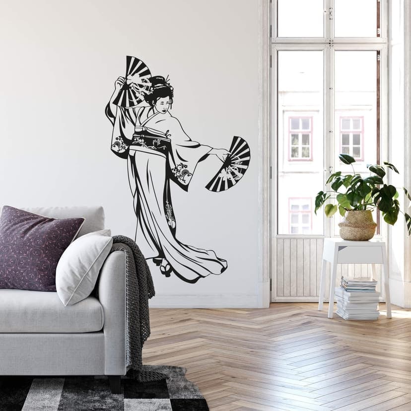 Adesivo murale - Geisha che danza coi ventagli