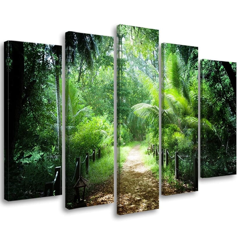 Stampa su tela 5 parti, sentiero nel bosco verde