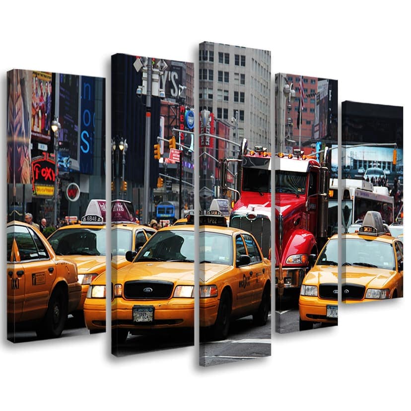 Stampa su tela 5 pezzi, Taxi Times Square New York