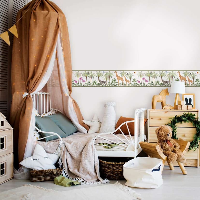 Carta da parati per bambini, carta da parati in tessuto non tessuto Pareti per bambini bianco, verde, beige