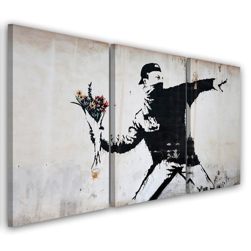 Stampa su tela 3 pezzi, Banksy Graffiti Art Fiori