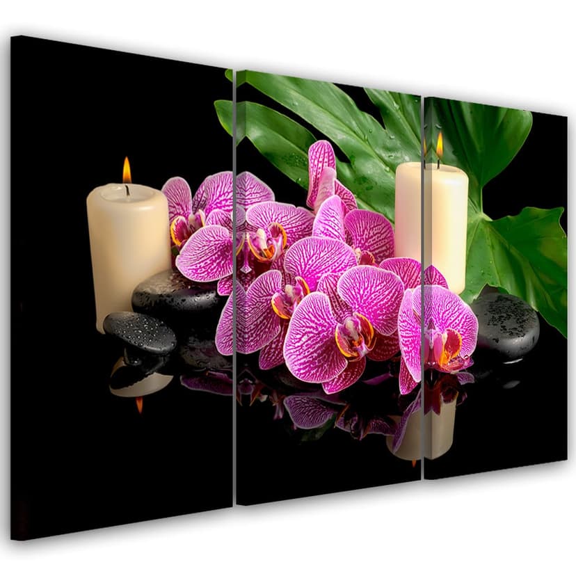 Stampa su tela 3 pezzi, candele orchidea orchidea