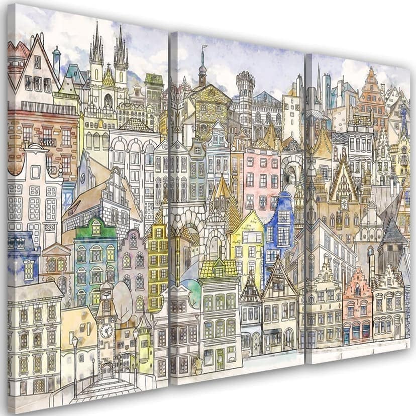 Stampa su tela 3 pezzi, Città felice