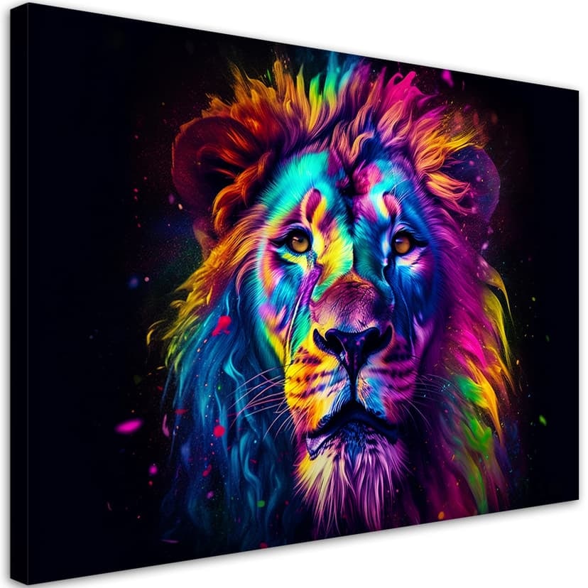 Stampa su tela ritratto a colori al neon leone Ai