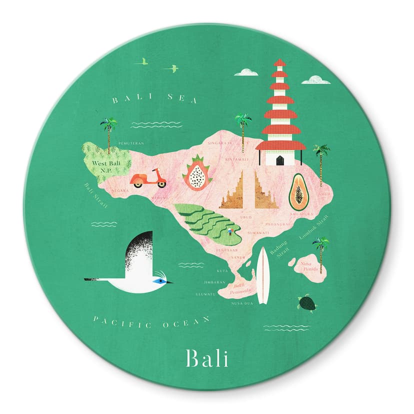 Stampa su vetro Mappa di Bali - Rivers