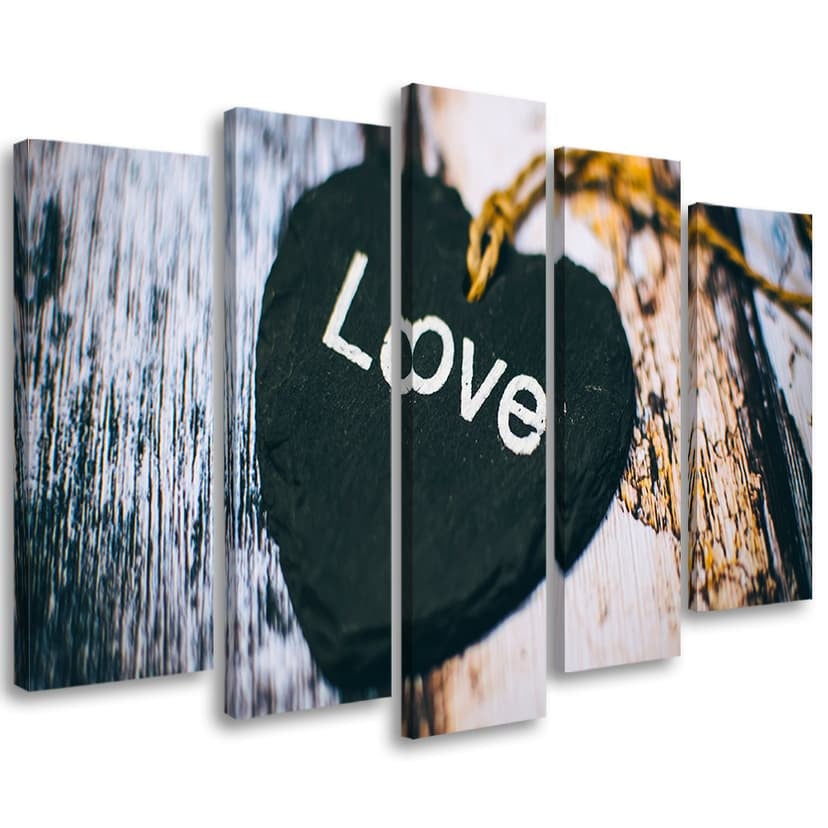 Stampa su tela 5 pezzi cuore legno amore shabby
