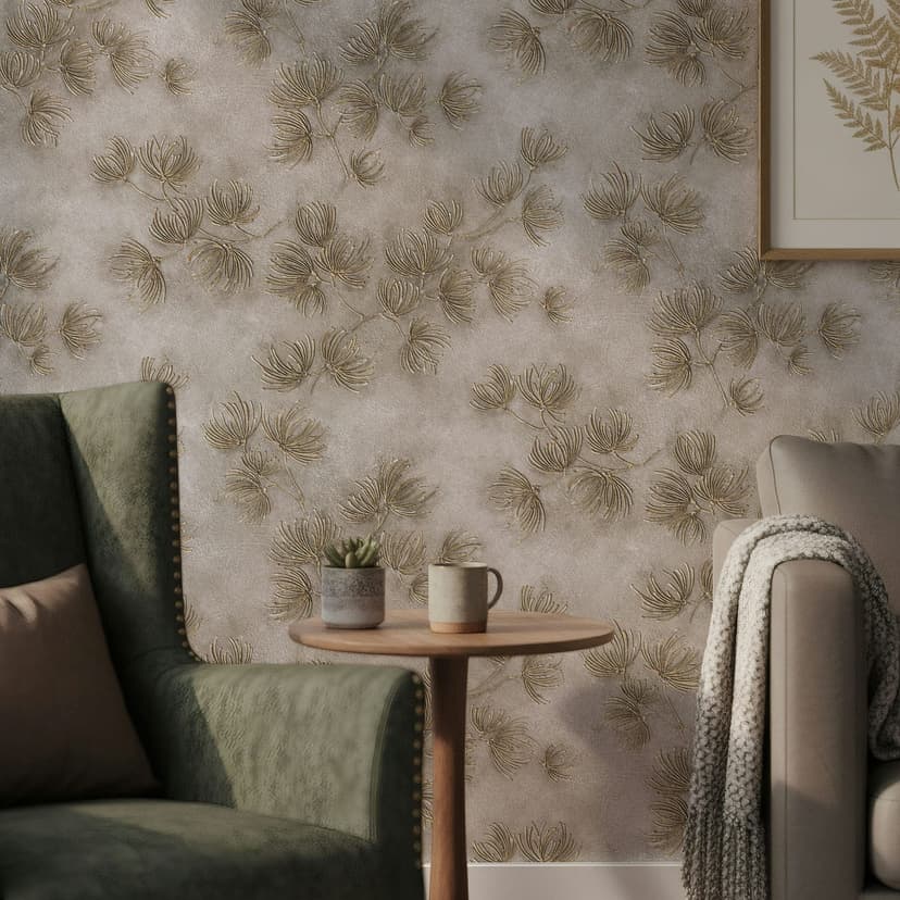 Carta da parati in tessuto non tessuto fiori, cemento natura floreale opaco in beige