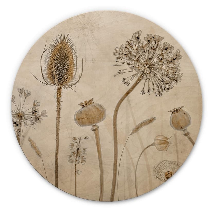 Stampa su legno - Fiori secchi - Rotondo