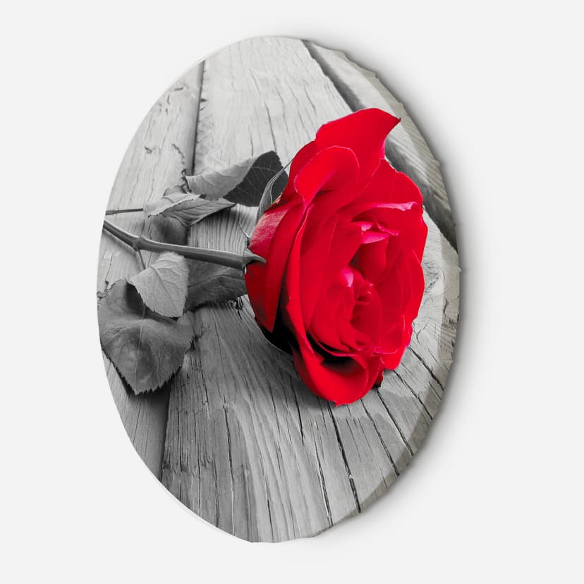 Quadro su tela rotonda Rosa rossa su un ponte pedonale