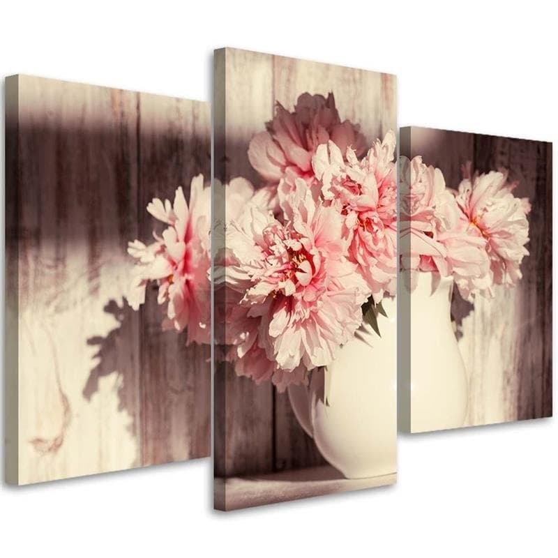 Stampa su tela 3 pezzi, bouquet vaso vintage