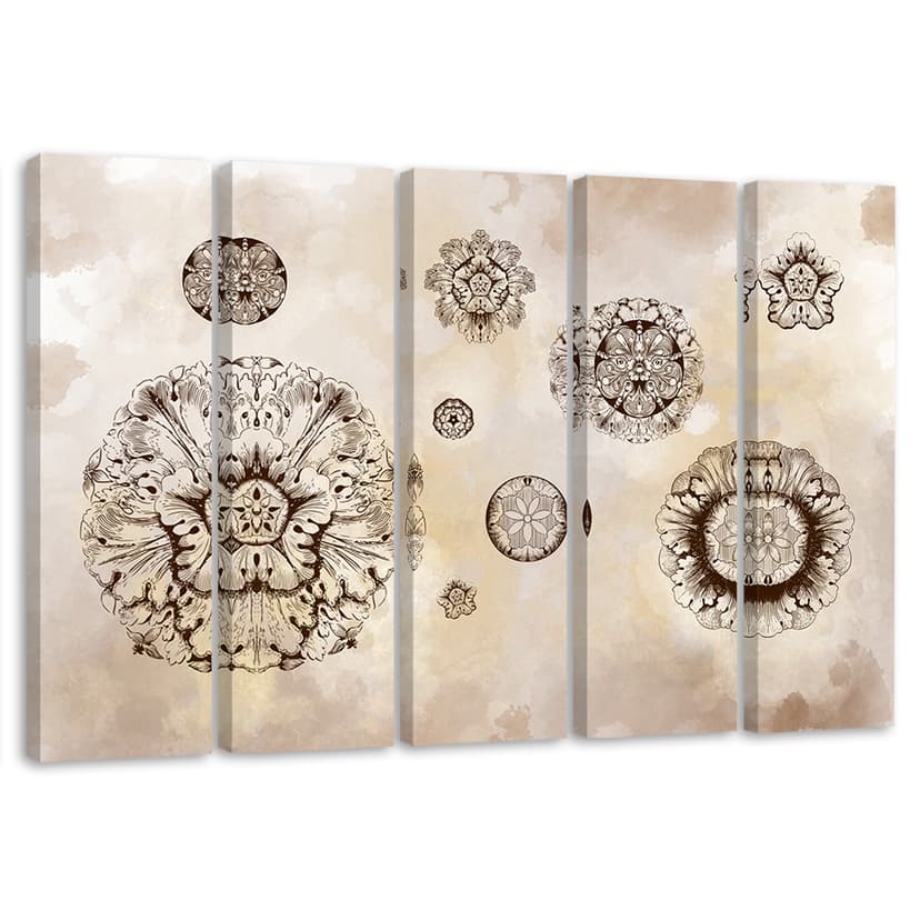 Stampa su tela 5 pezzi, forme geometriche floreali