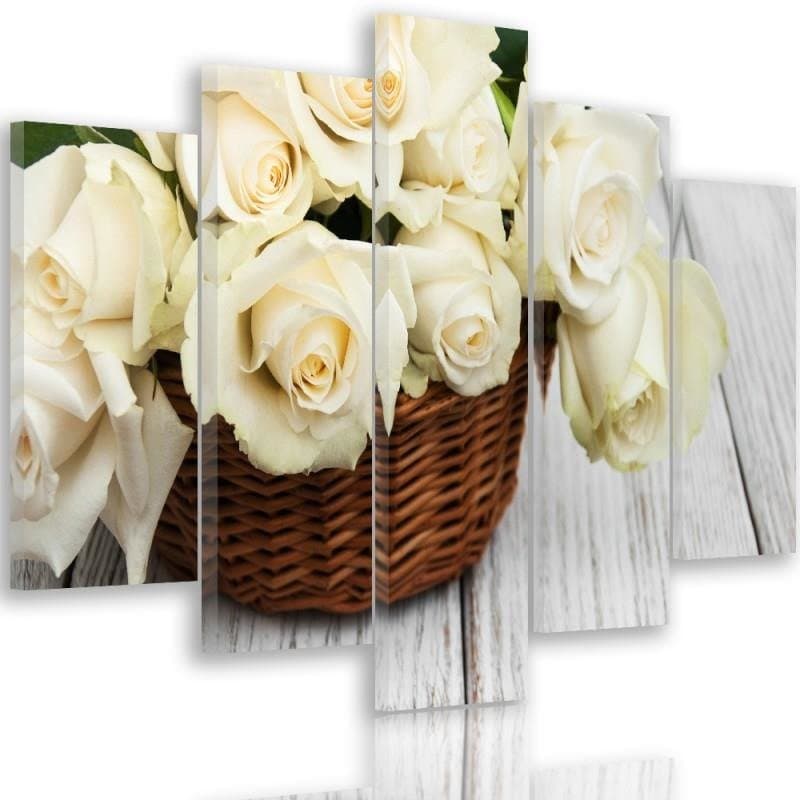 Stampa su tela 5 pezzi Rose bianche Natura Fiori