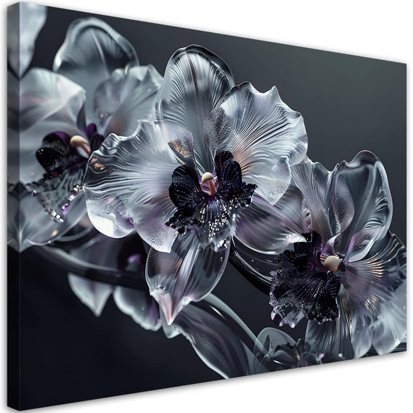 Stampa su tela, fiori in bianco e nero in fiore