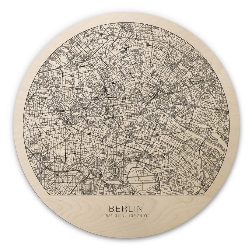 Stampa su legno mappa della città di Berlino - rotonda