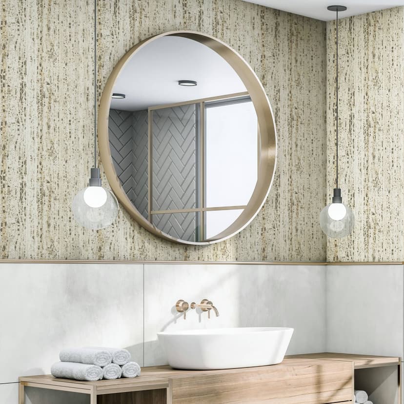 Carta da parati in tessuto non tessuto con effetto pietra di travertino in look naturale, texture beige
