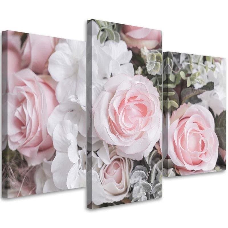 Stampa su tela 3 pezzi Rose rosa Fiori Natura