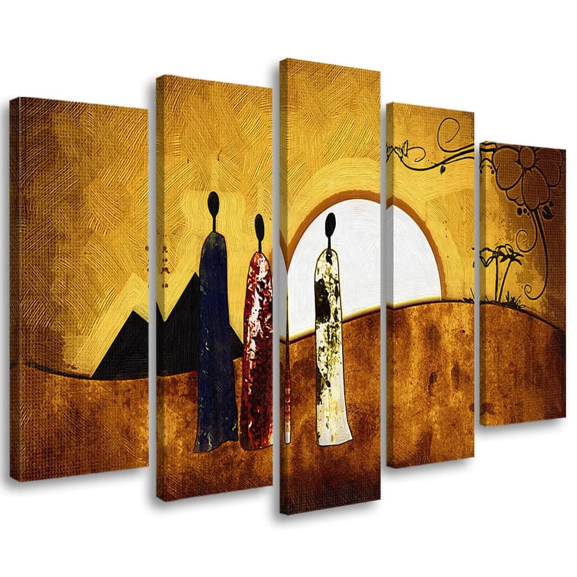 Stampa su tela 5 pezzi, Africa - donne - paesaggio