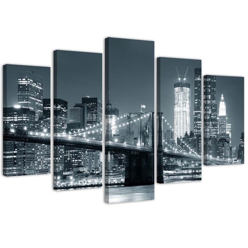 Stampa su tela 5 pezzi New York Bridge in bianco e nero