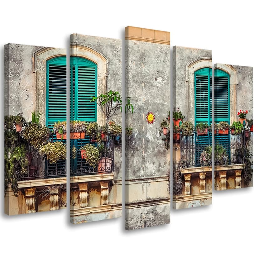 Stampa su tela 5 pezzi Street Italy Window Flowers