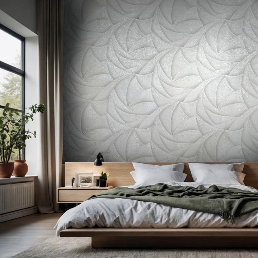 Carta da parati in tessuto non tessuto di colore grigio, beige, onde dall'aspetto grafico moderno