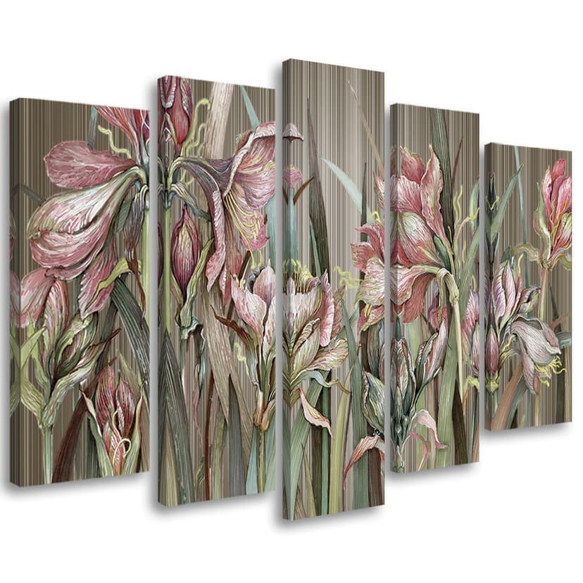 Stampa su tela 5 pezzi, fiori di iris