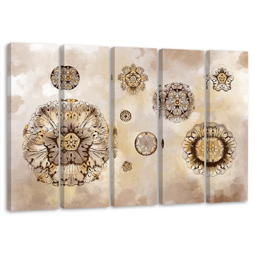 Stampa su tela 5 pezzi, forme geometriche floreali