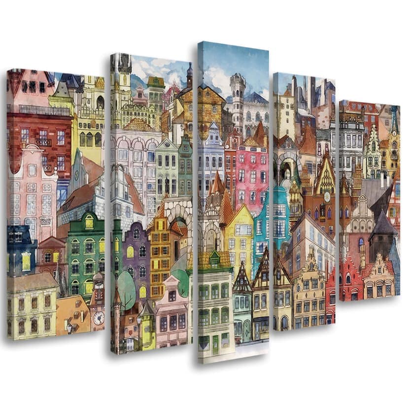 Stampa su tela 5 pezzi, Città felice